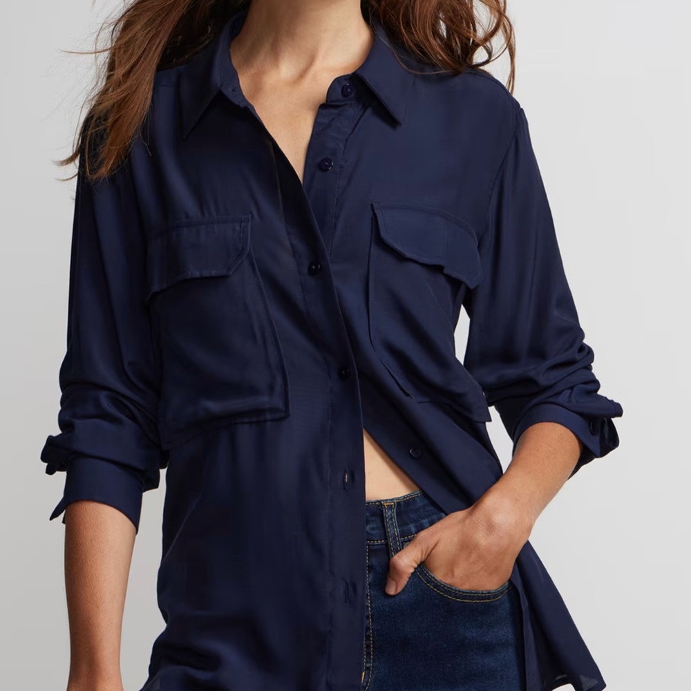 NWT New York & Company Double Pocket Button Down Shirt